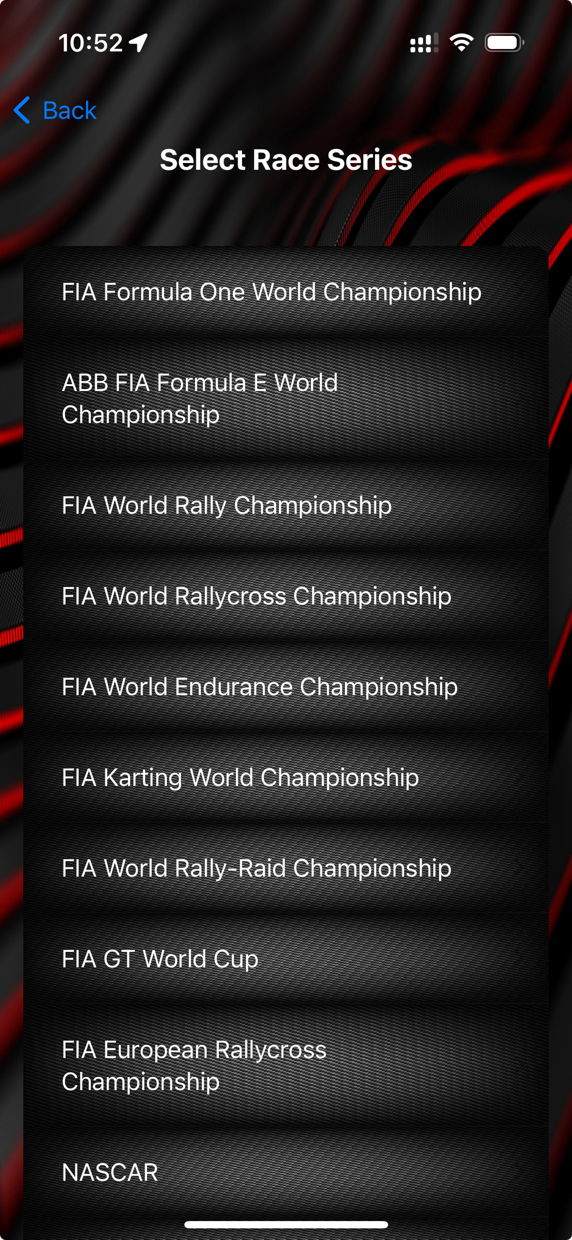 Multiple race series selection